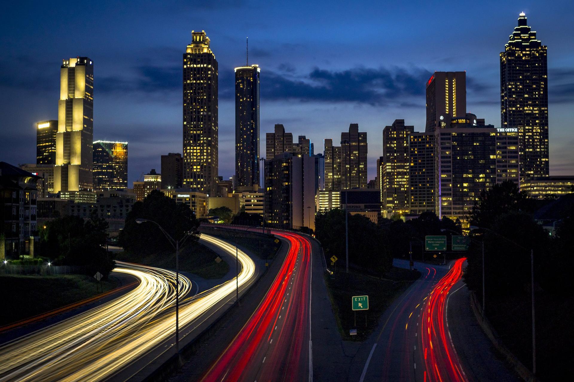 Atlanta skyline at dusk from the Jackson Street Bridge