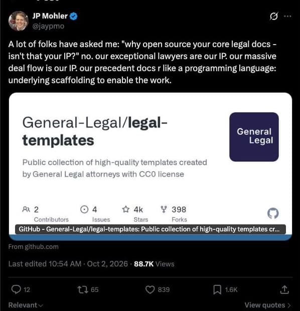 Screenshot of J.P. Mohler’s X post, showing the original author, post content, publication date and visible engagement.