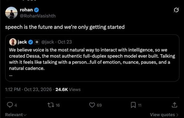 Screenshot of Rohan Vasishth’s X post, showing the original author, post content, publication date and visible engagement.