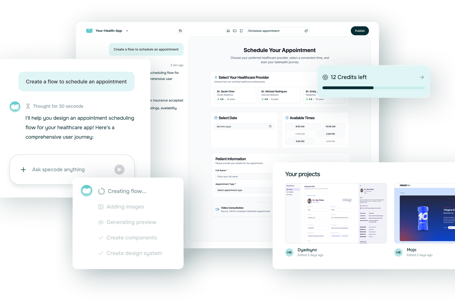 Specode building an appointment-scheduling flow for a healthcare app